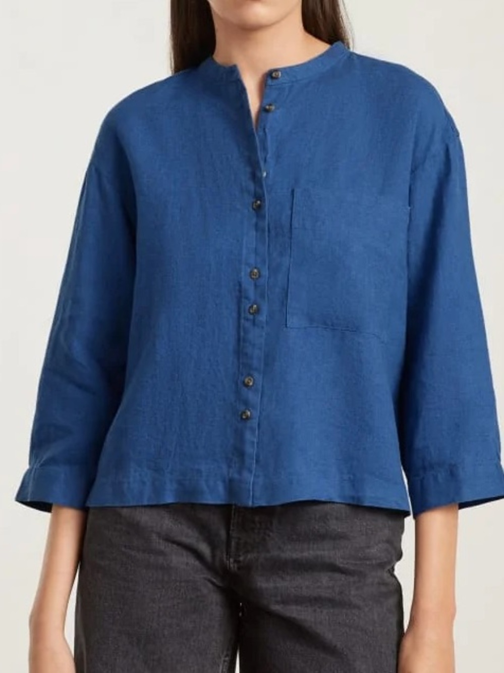 Everlane Billow Blouse 100% Linen Button Front Shirt Blue XS